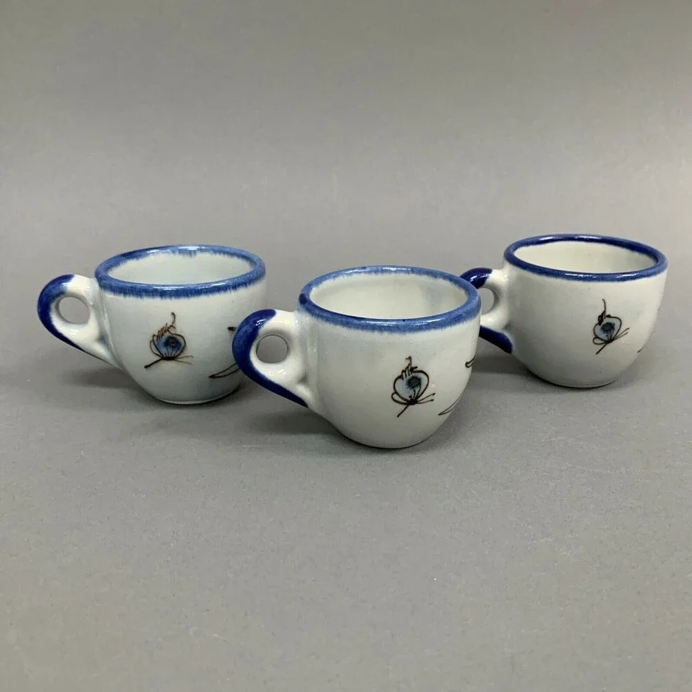 TM Mexico Bird Butterfly Blue Lot of‎ 3 Small Cups 2